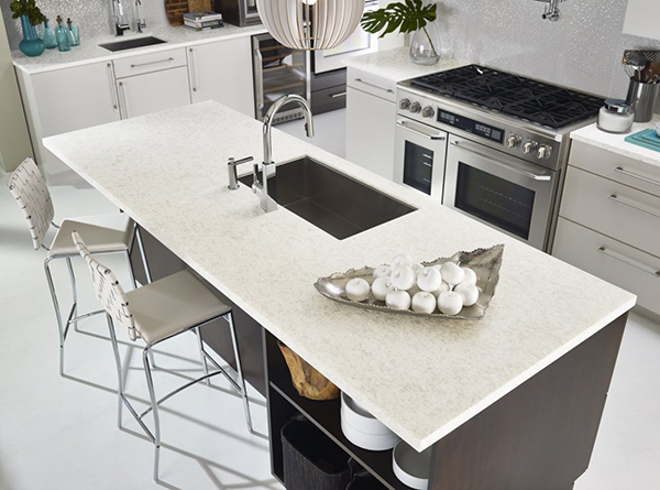 Modern kitchen with Dupont Zodiaq quartz countertops sold at Sergenian's